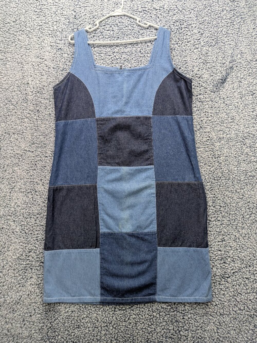 90s Patchwork Denim Midi Tank Dress Size 1X Y2K Streetwear Square Neck City Blue